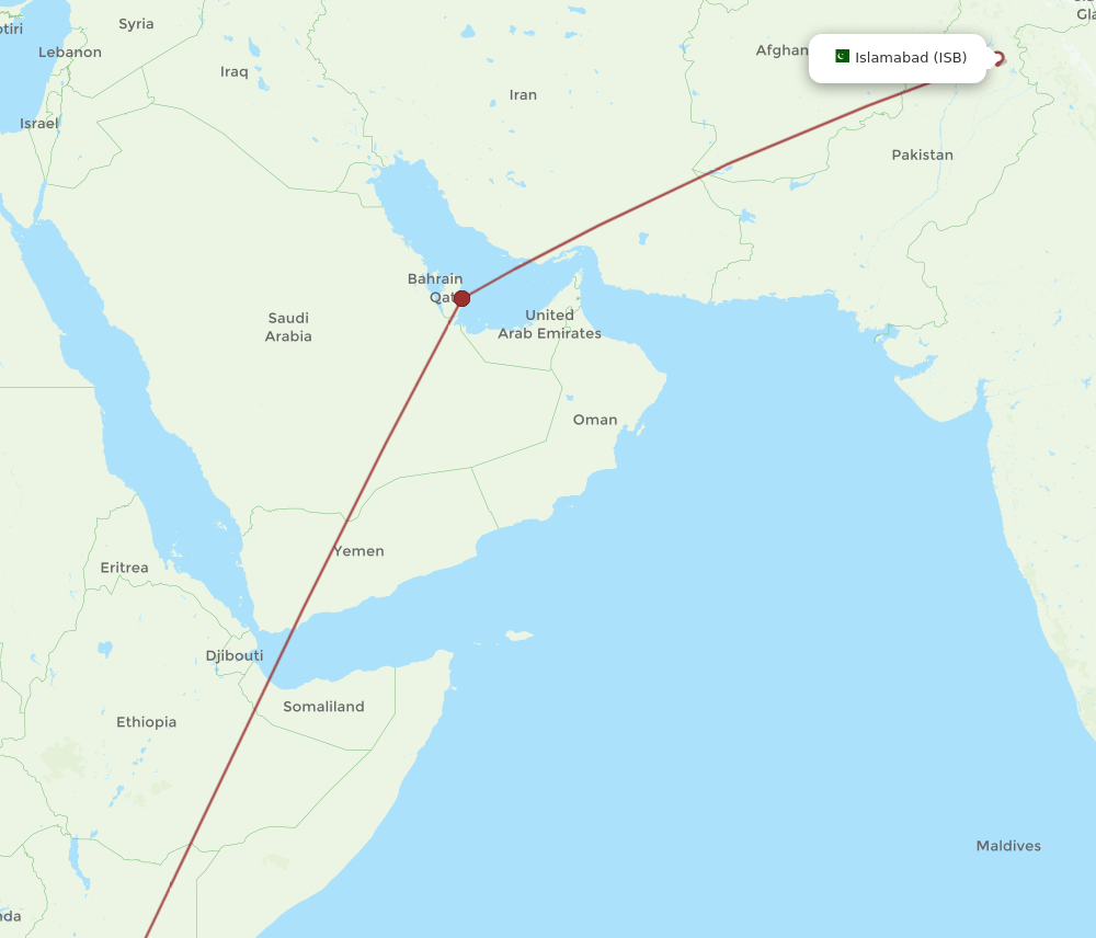ISB-JRO flight routes