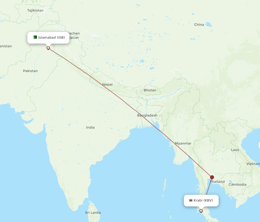ISB to KBV flights and routes map