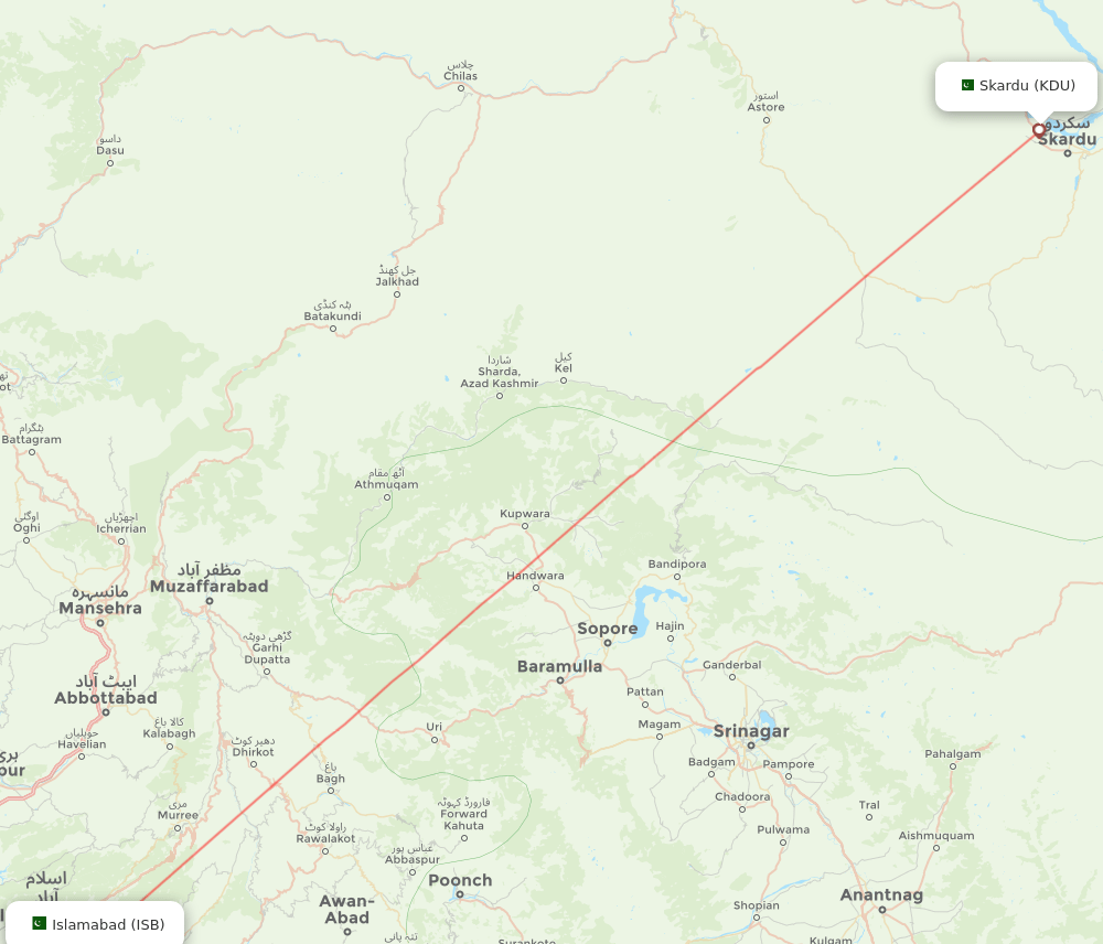 Islamabad - Skardu route map and flight paths