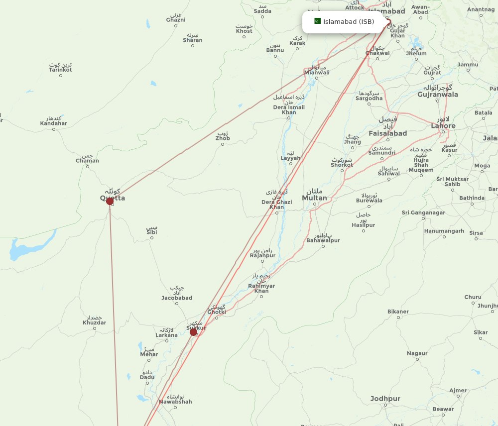 ISB to KHI flights and routes map