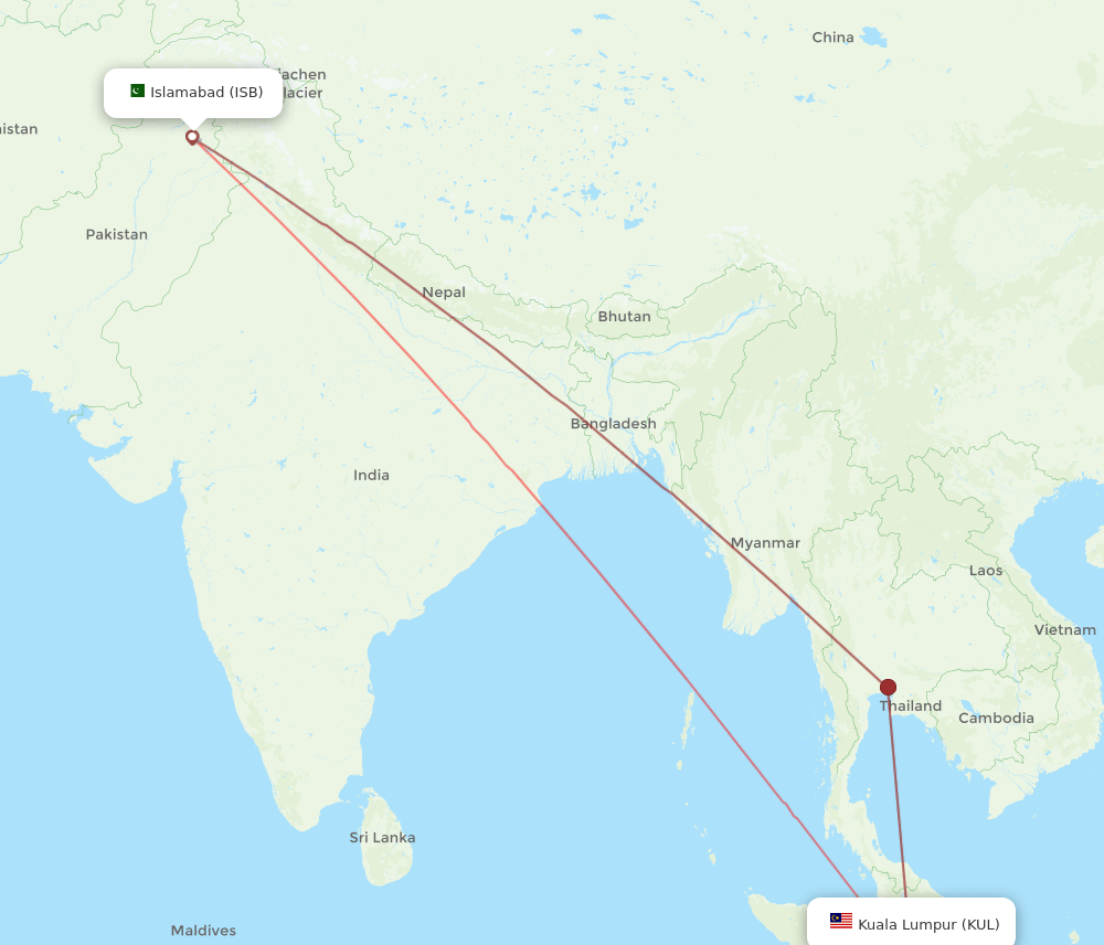ISB to KUL flights and routes map