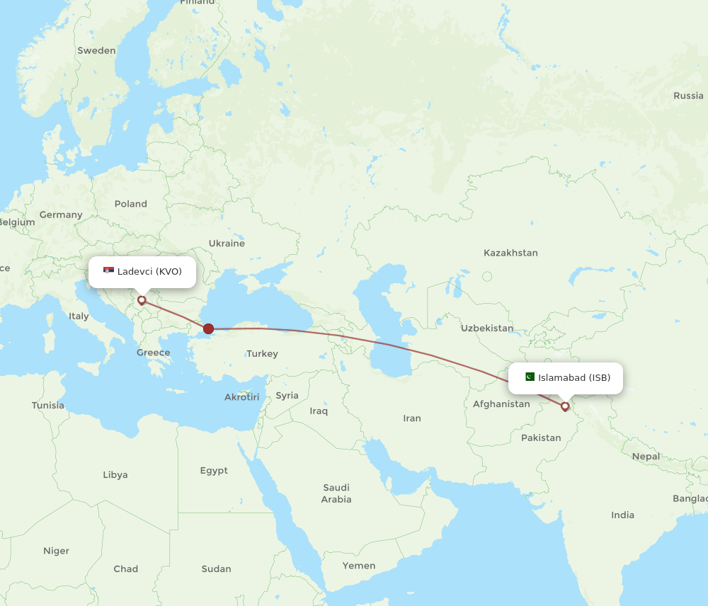ISB-KVO flight routes