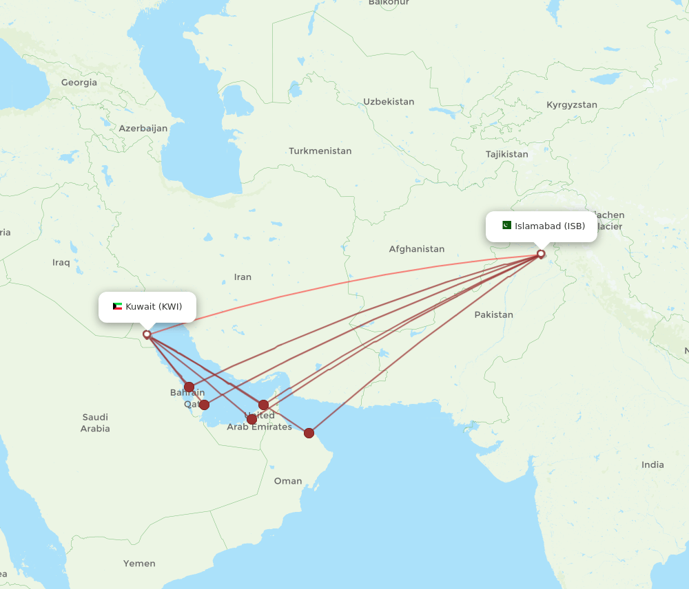 ISB-KWI flight routes