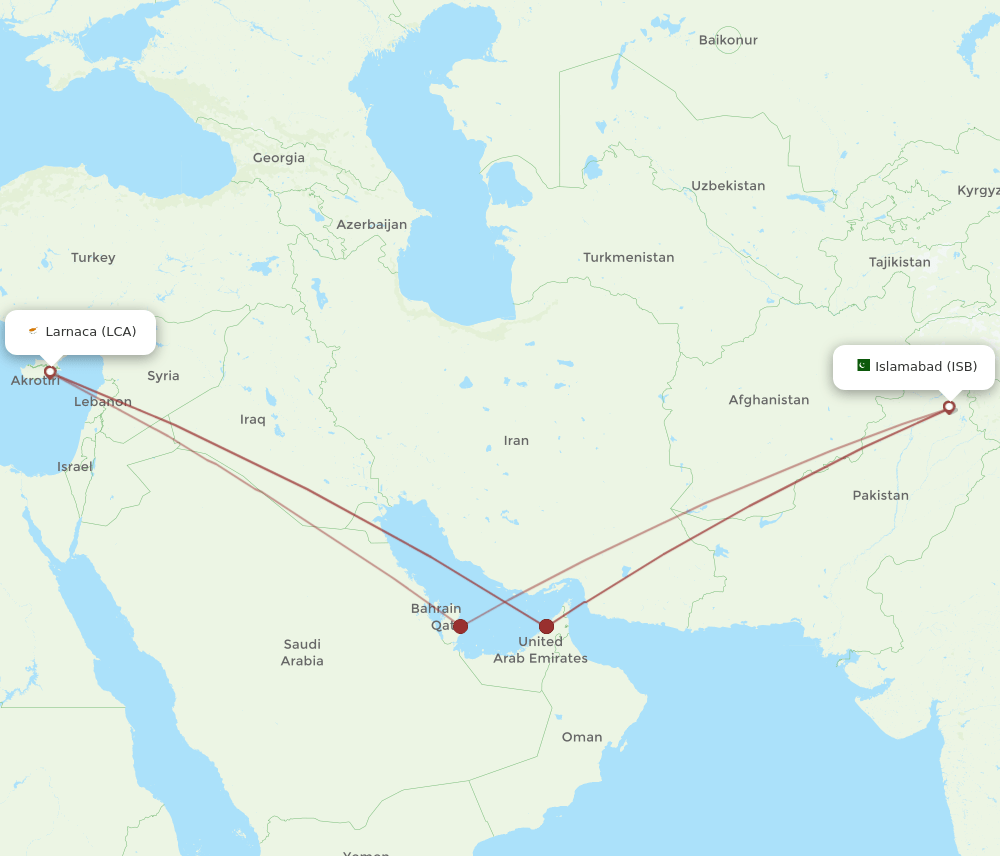 ISB-LCA flight routes