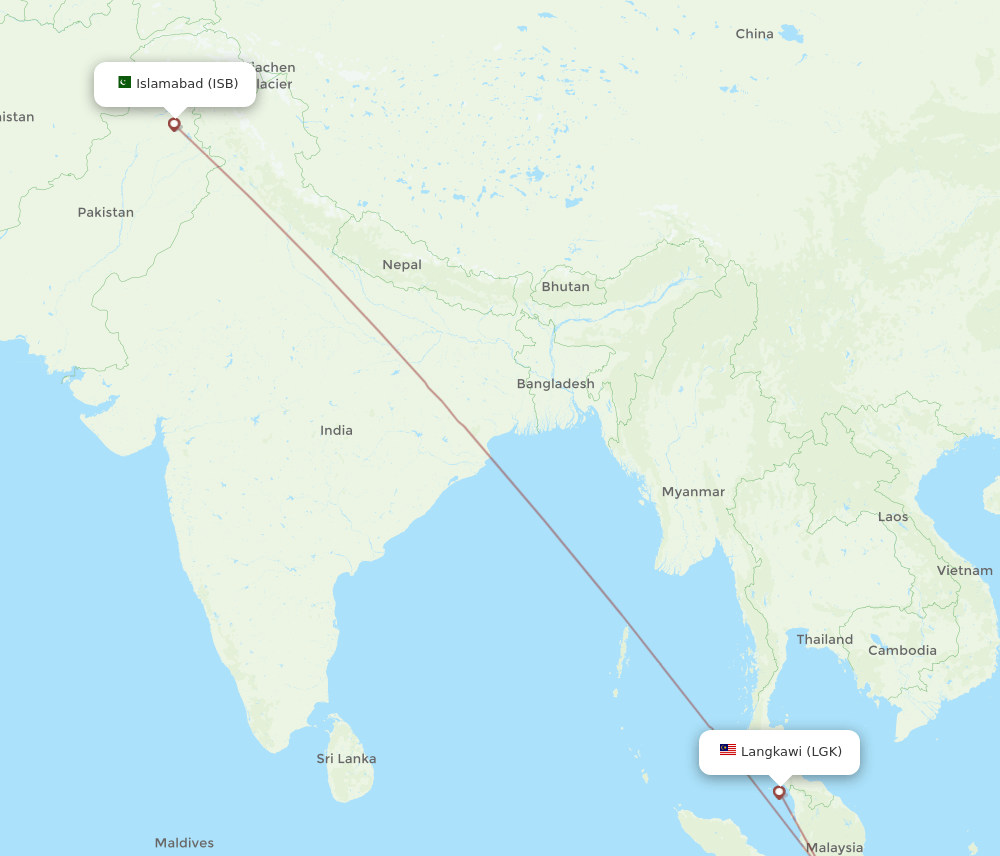 Langkawi - Islamabad route map and flight paths