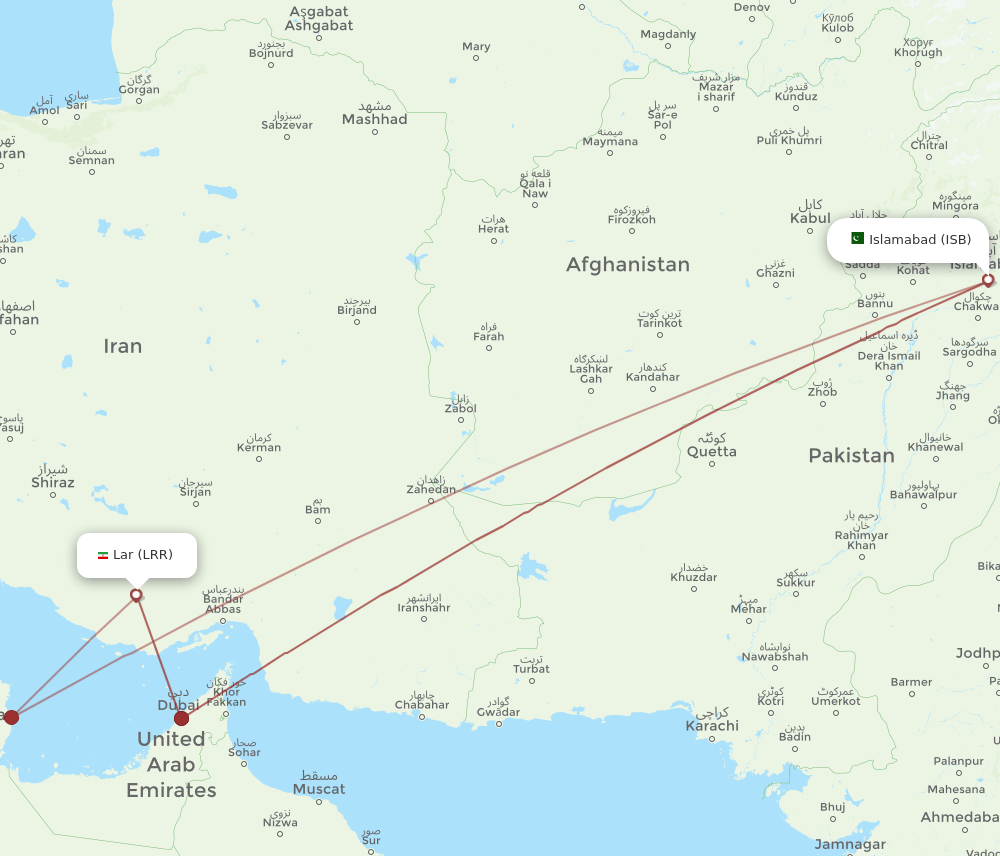 ISB to LRR flights and routes map