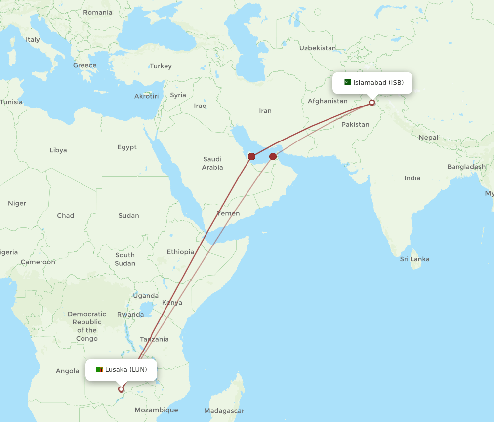 ISB-LUN flight routes