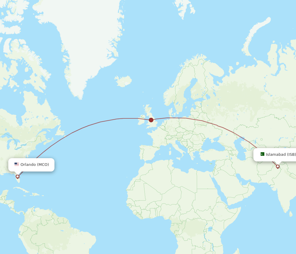 ISB to MCO flights and routes map