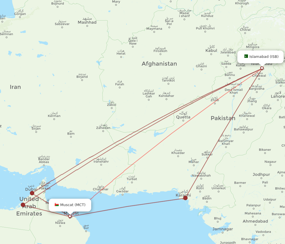 ISB to MCT flights and routes map