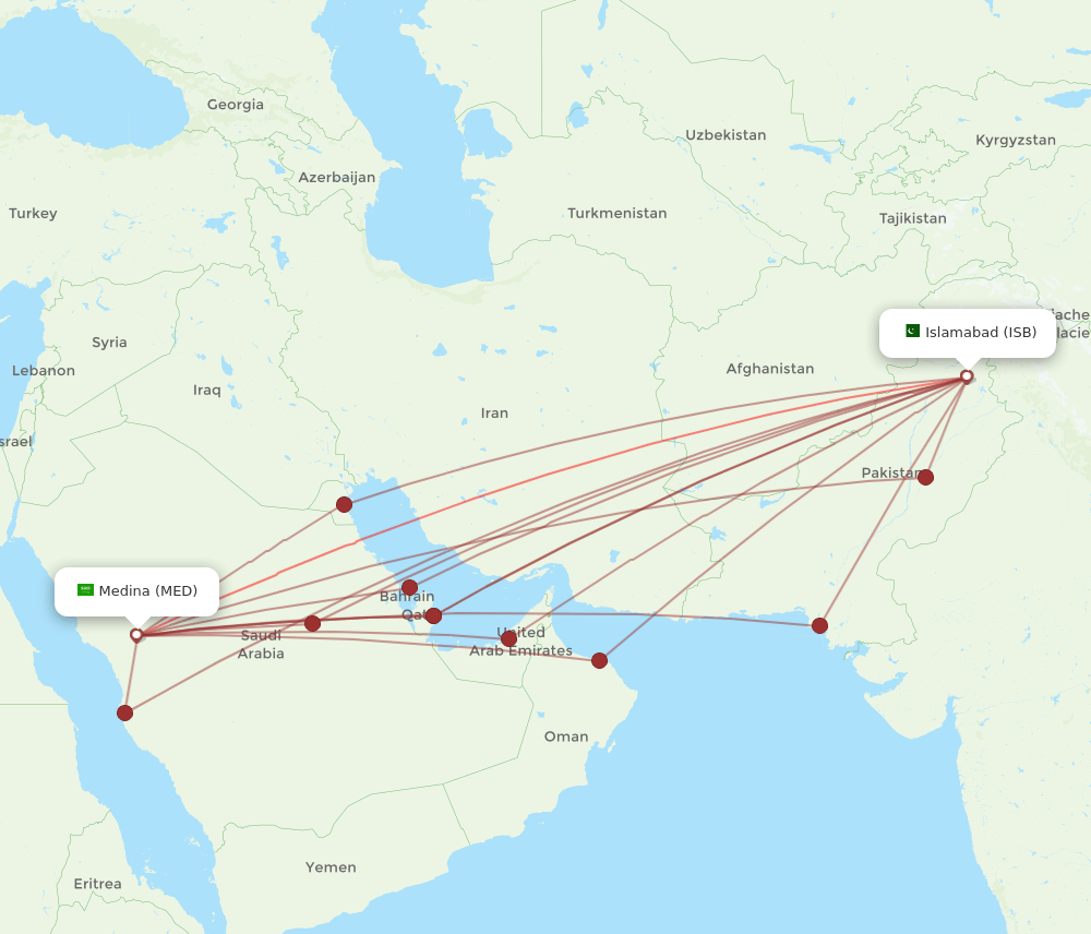 ISB to MED flights and routes map