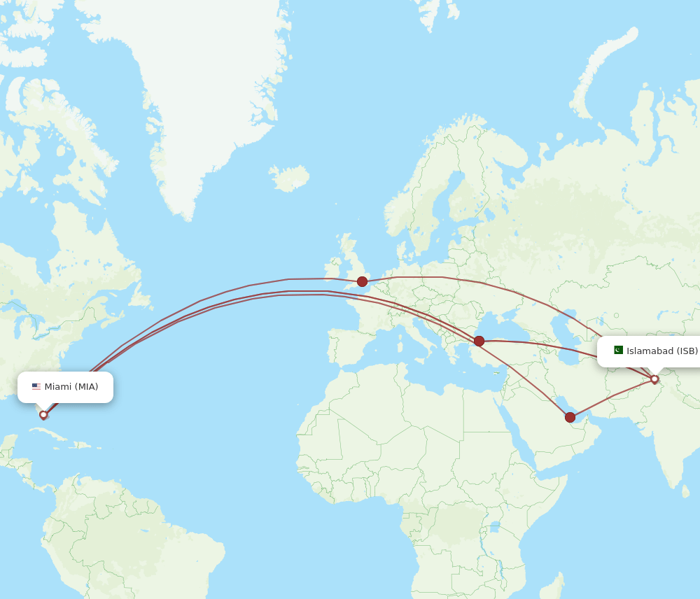 ISB-MIA flight routes