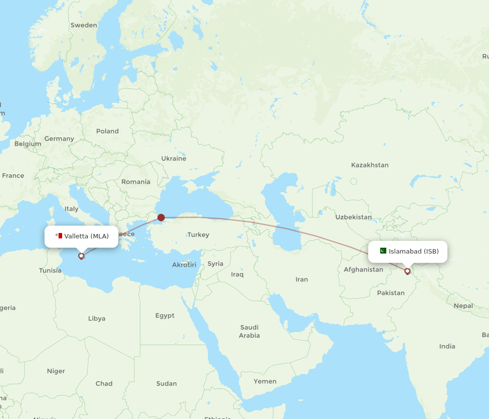 ISB-MLA flight routes