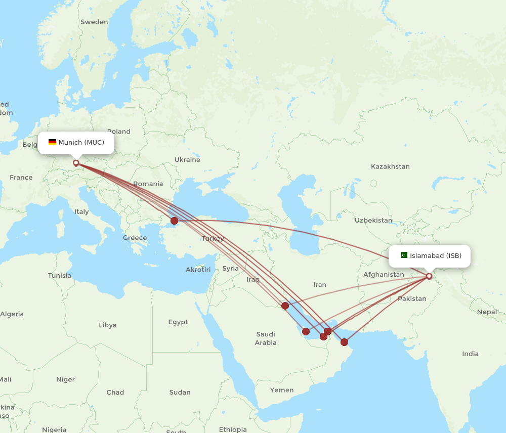 ISB to MUC flights and routes map