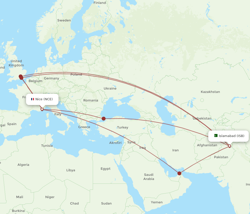 ISB-NCE flight routes