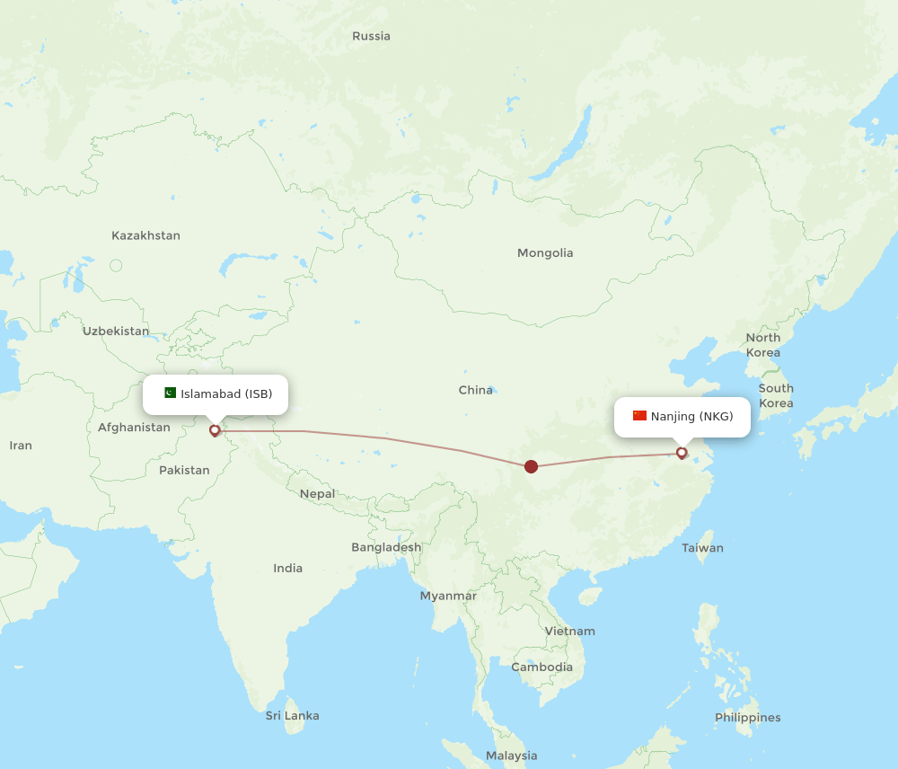 ISB to NKG flights and routes map