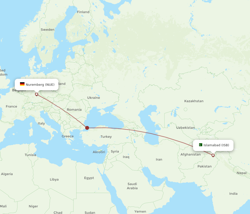 ISB to NUE flights and routes map