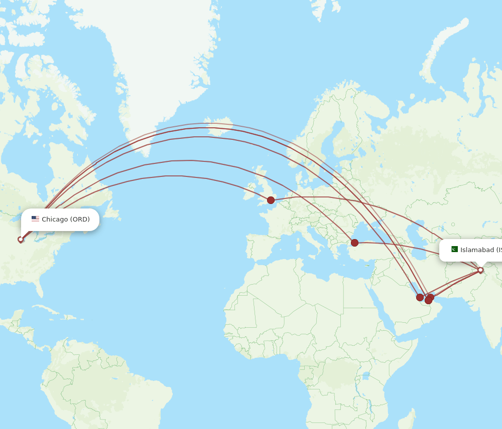 ISB-ORD flight routes