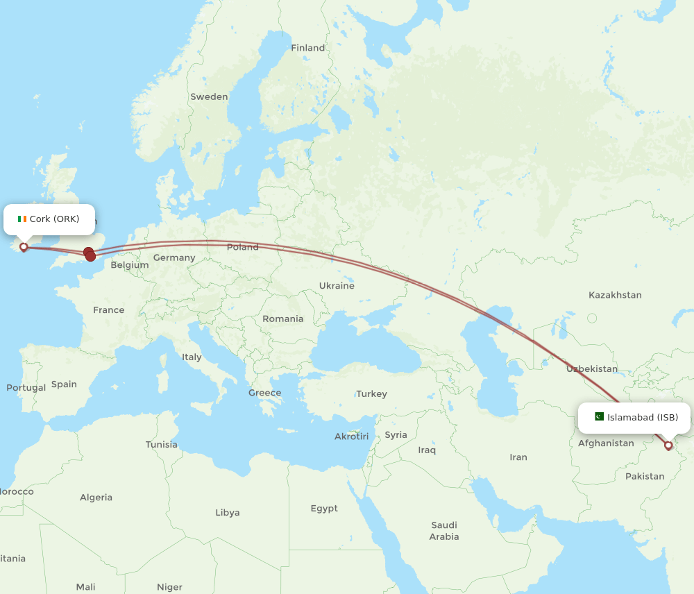 ISB-ORK flight routes
