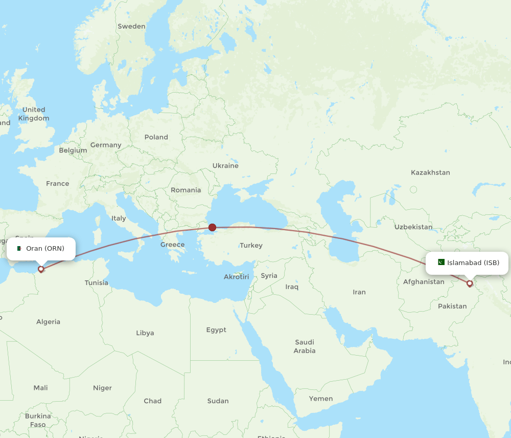 ISB-ORN flight routes