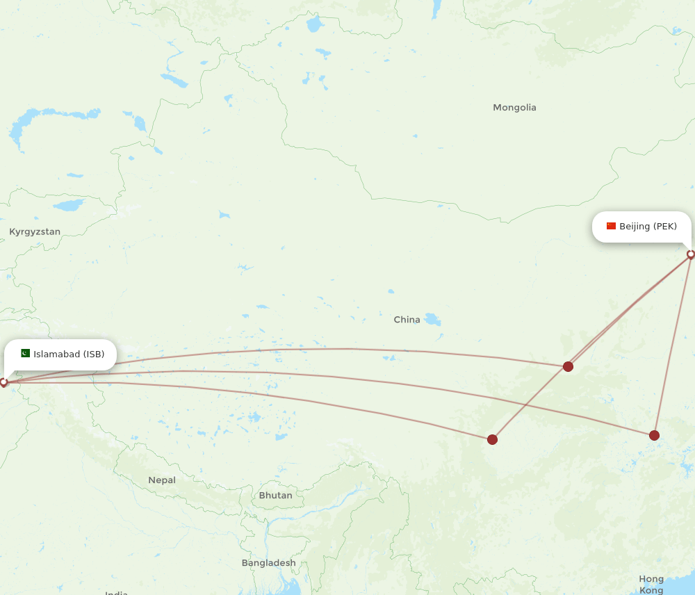 ISB-PEK flight routes