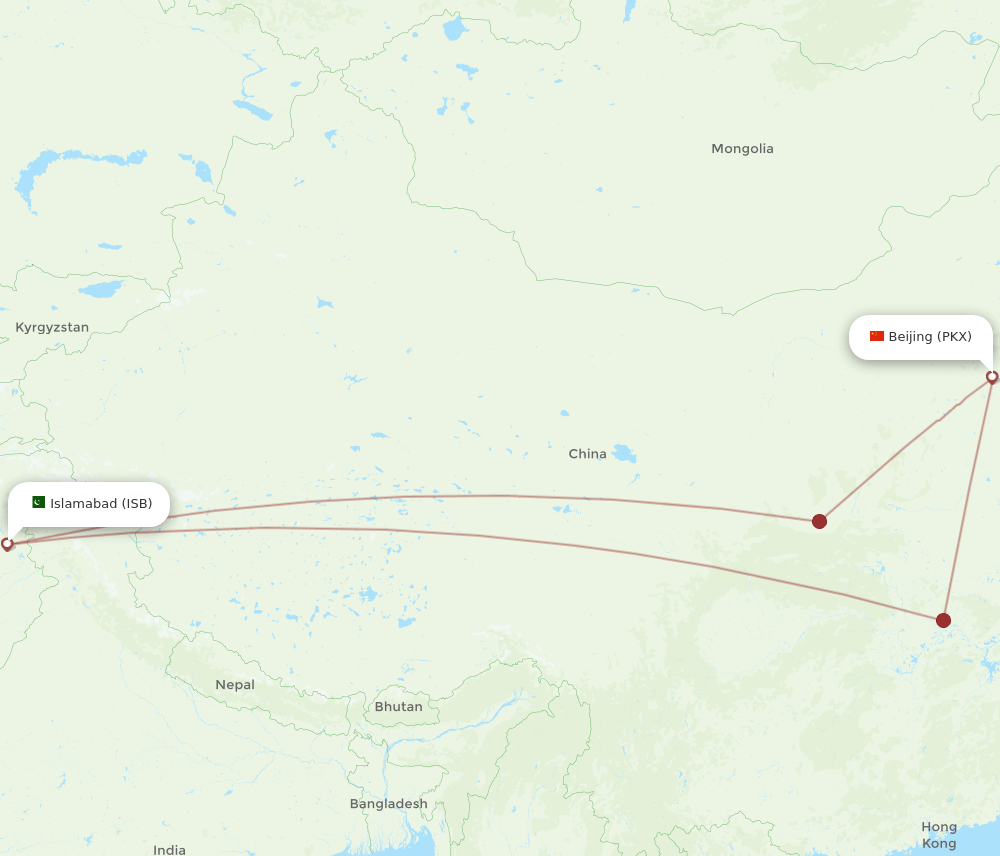 ISB-PKX flight routes