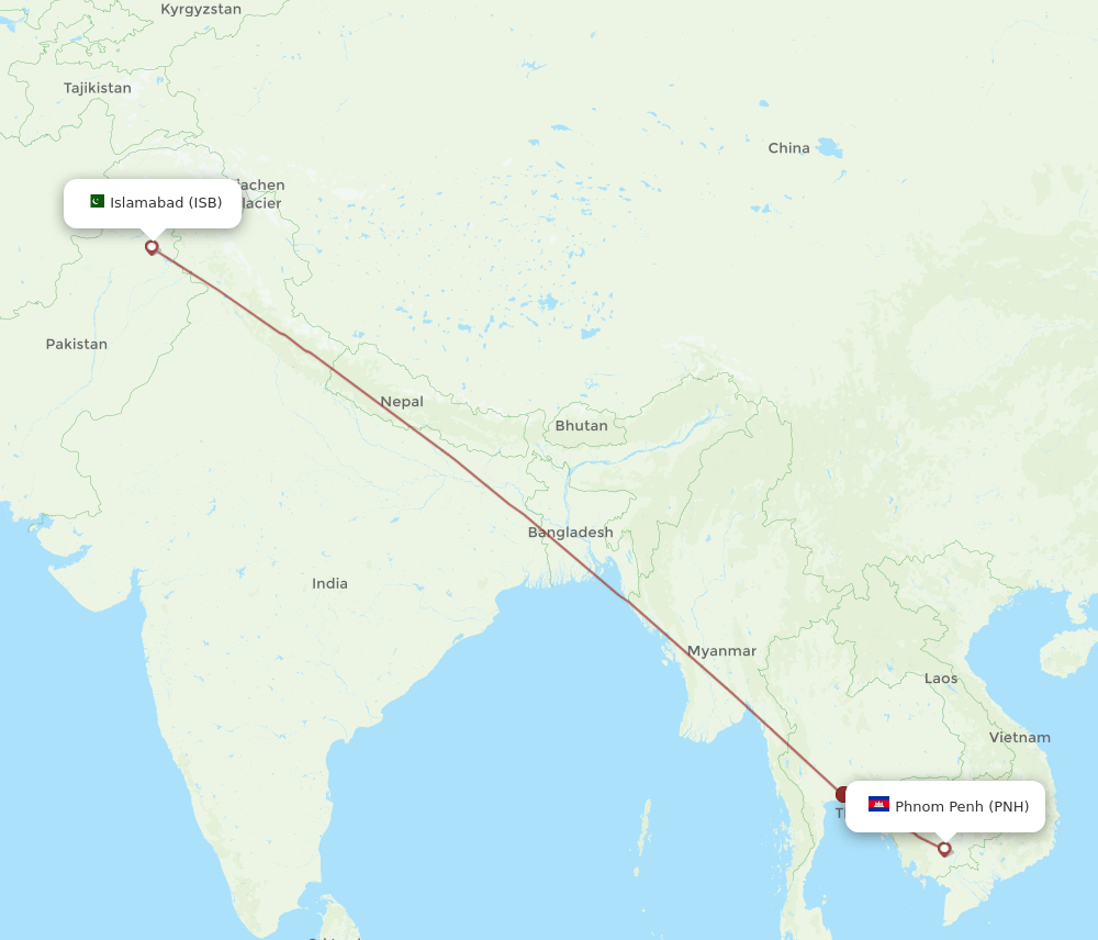 ISB to PNH flights and routes map