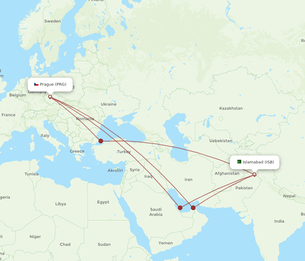 ISB-PRG flight routes