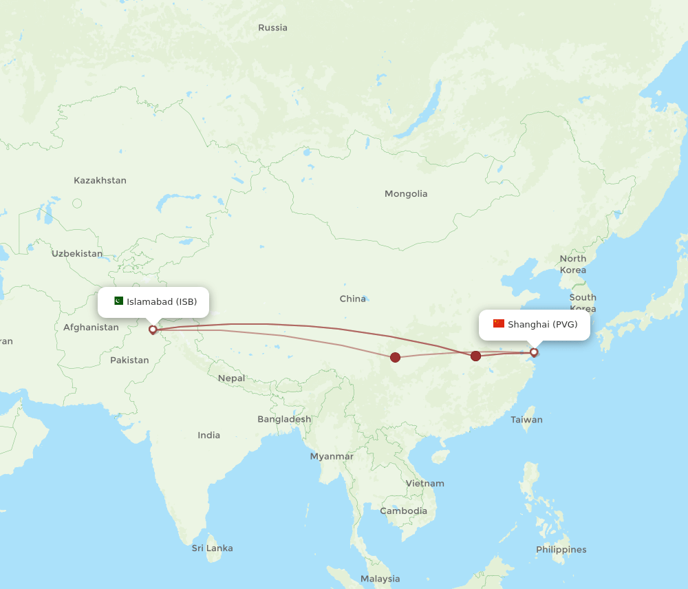 ISB-PVG flight routes