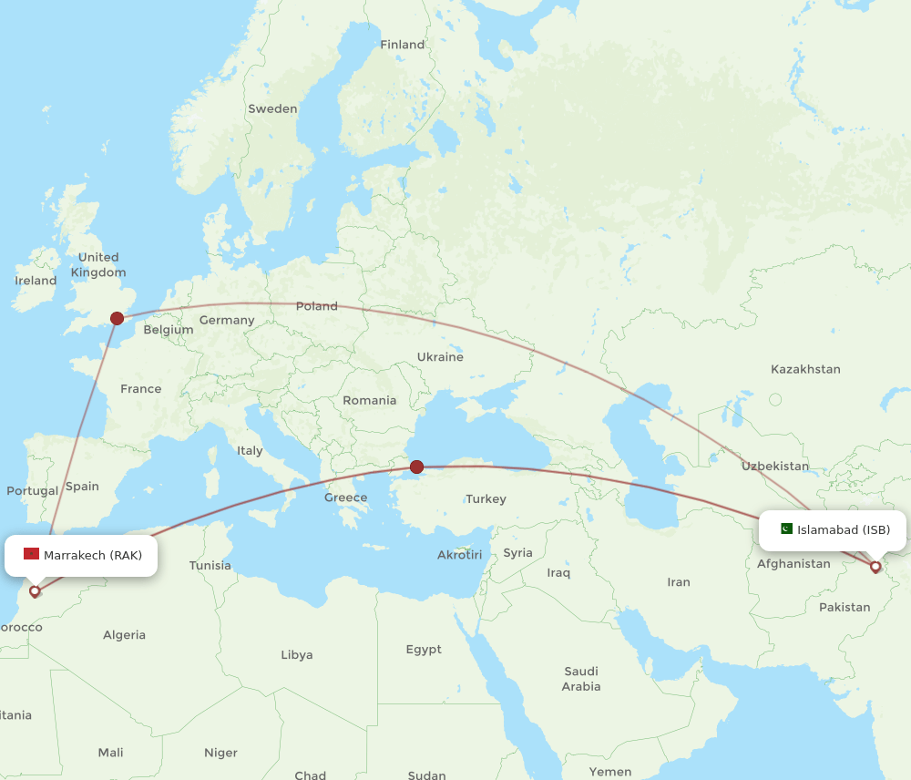 ISB-RAK flight routes