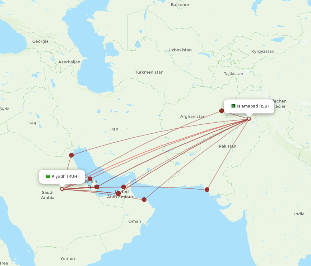 ISB to RUH flights and routes map
