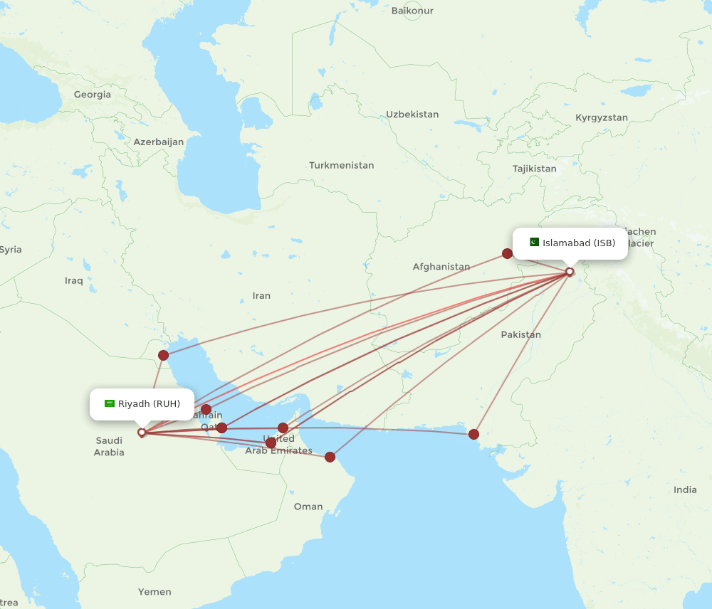 ISB-RUH flight routes