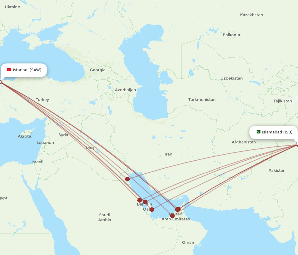 ISB to SAW flights and routes map