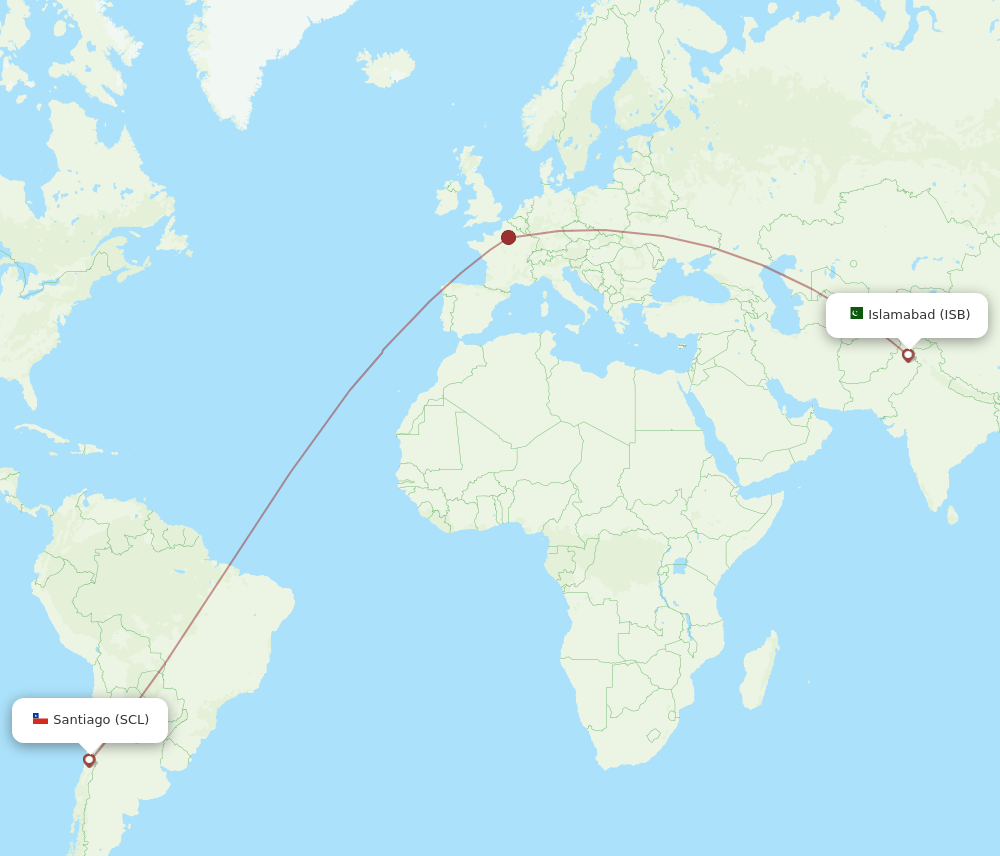 Islamabad - Santiago route map and flight paths