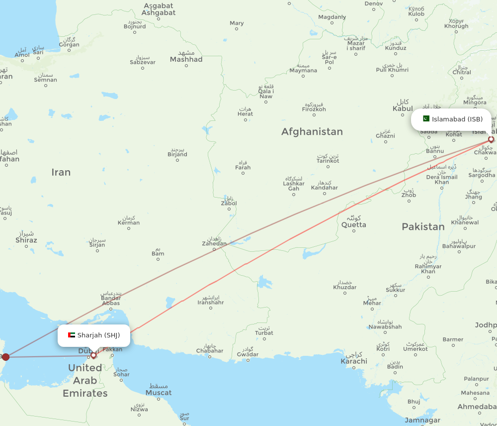 ISB to SHJ flights and routes map