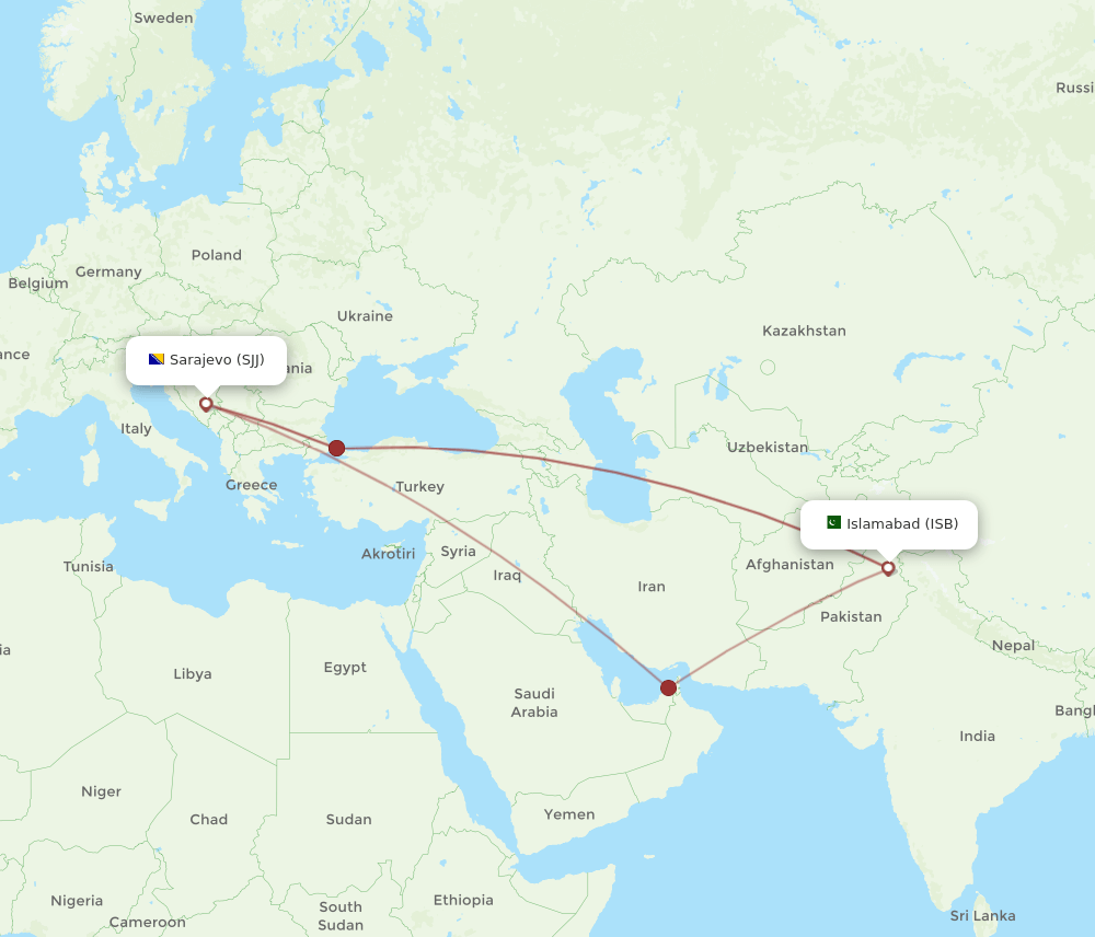 ISB-SJJ flight routes