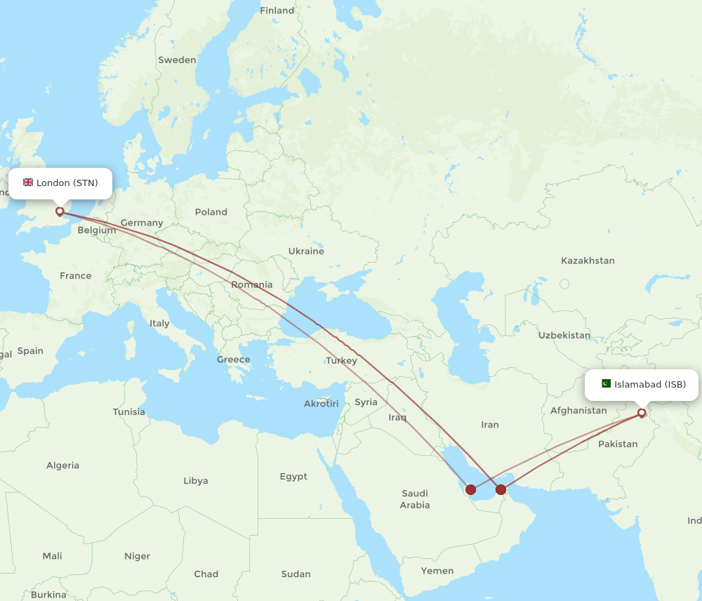 ISB-STN flight routes