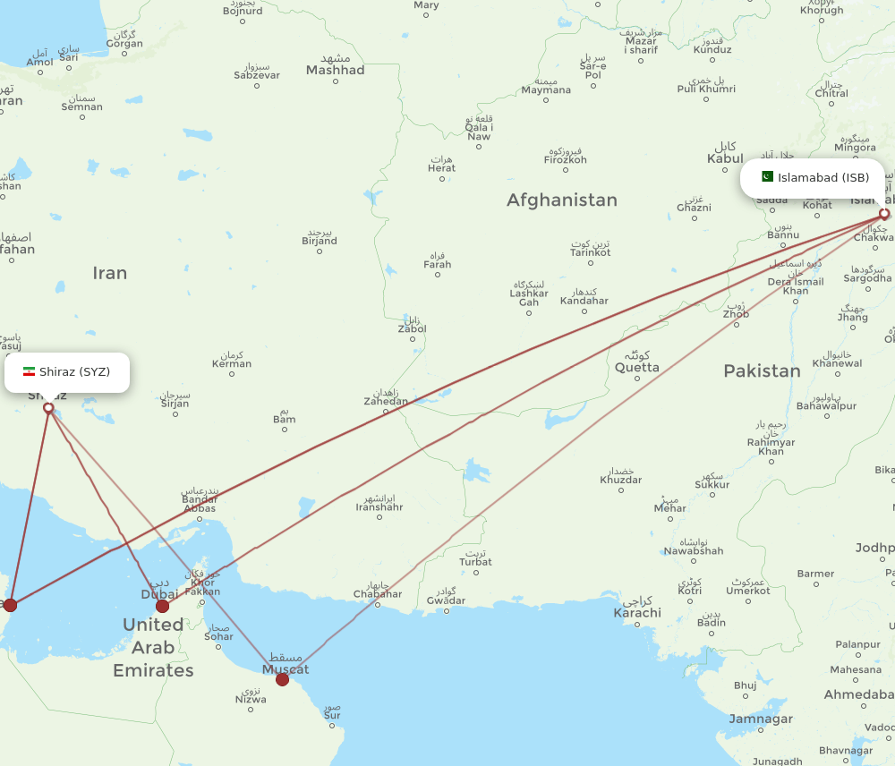 ISB to SYZ flights and routes map