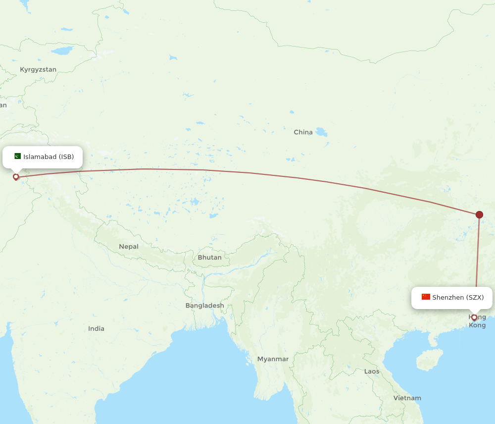 ISB to SZX flights and routes map