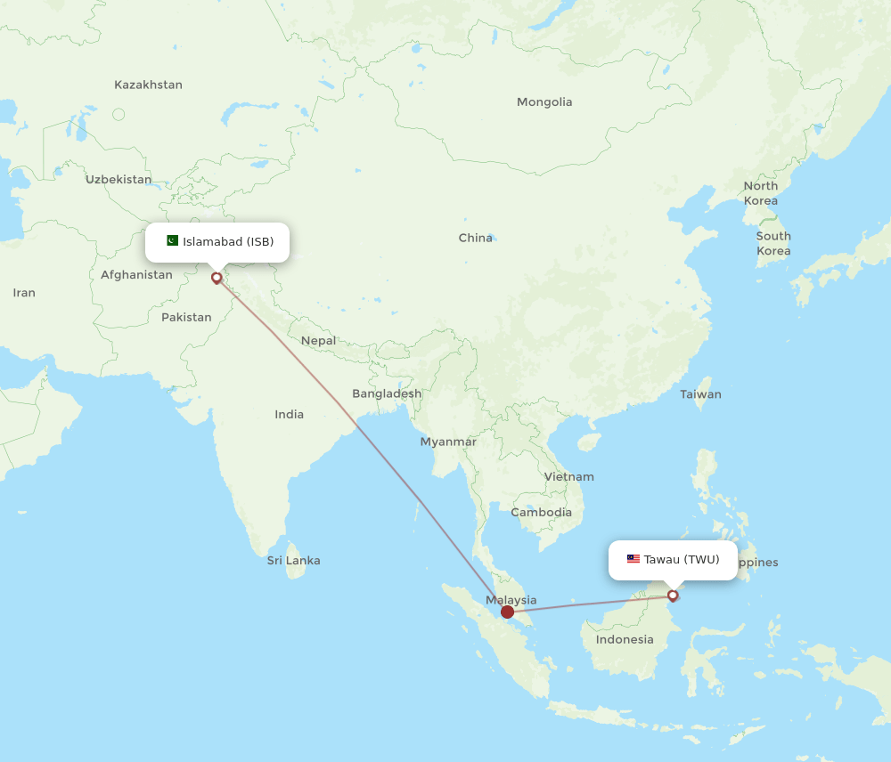 ISB-TWU flight routes