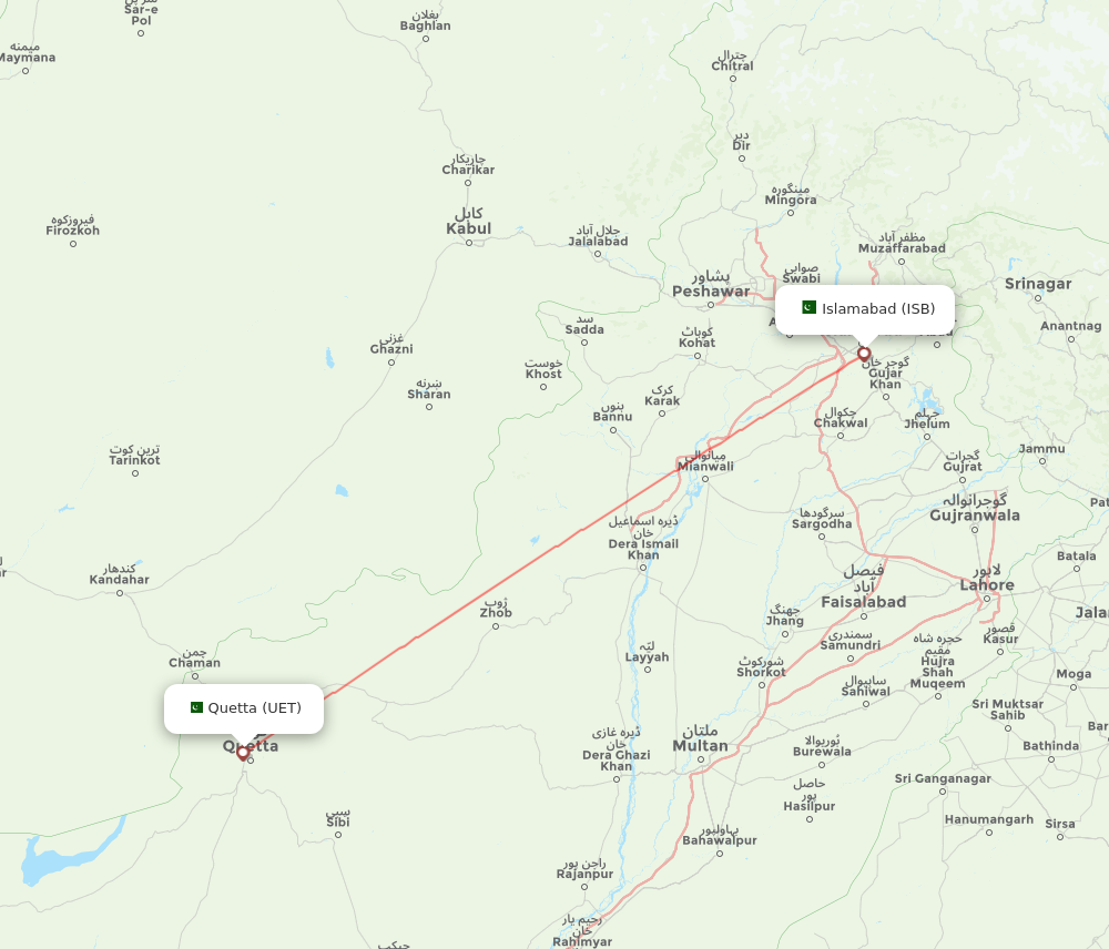 ISB to UET flights and routes map