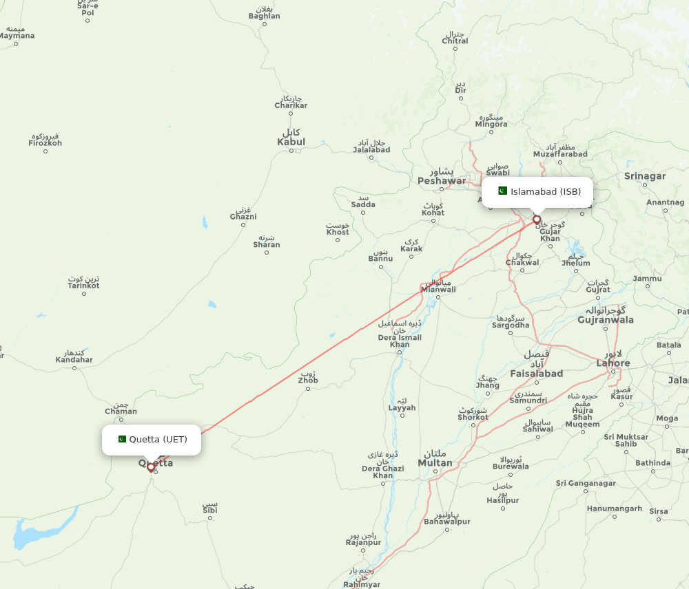 Islamabad - Quetta route map and flight paths