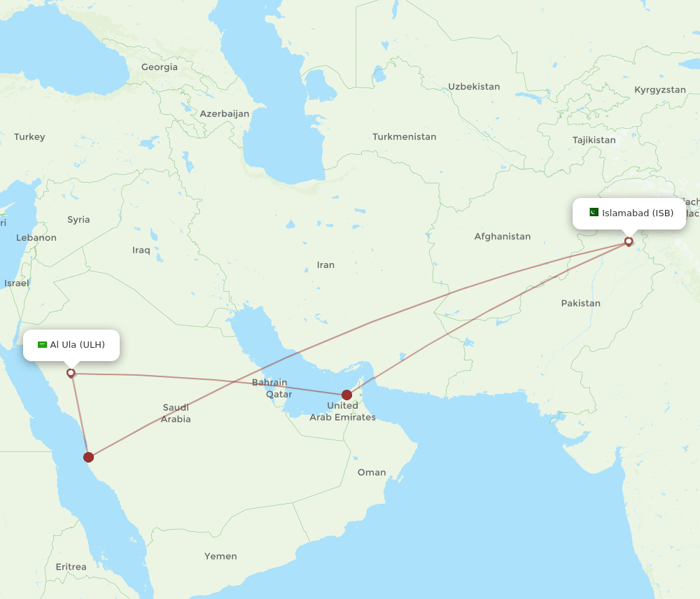 ISB to ULH flights and routes map