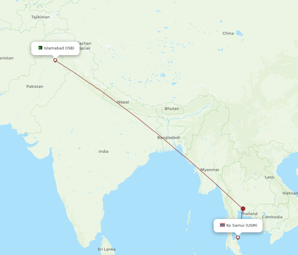 ISB to USM flights and routes map