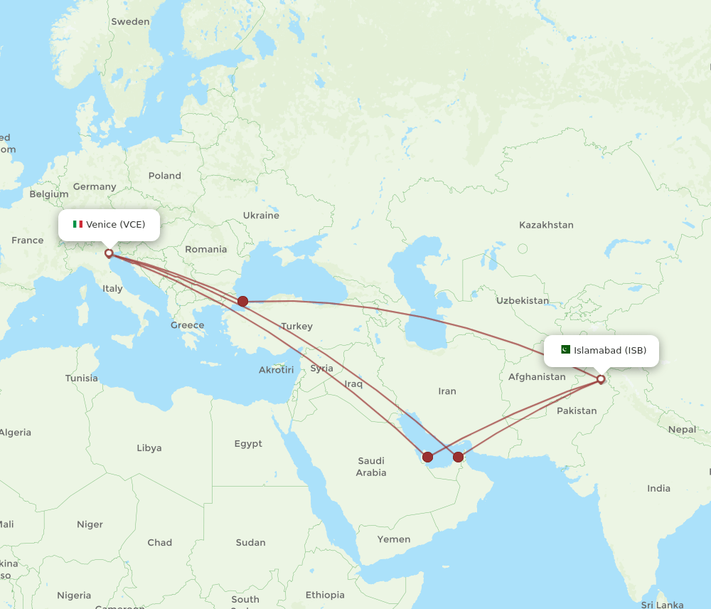 ISB to VCE flights and routes map