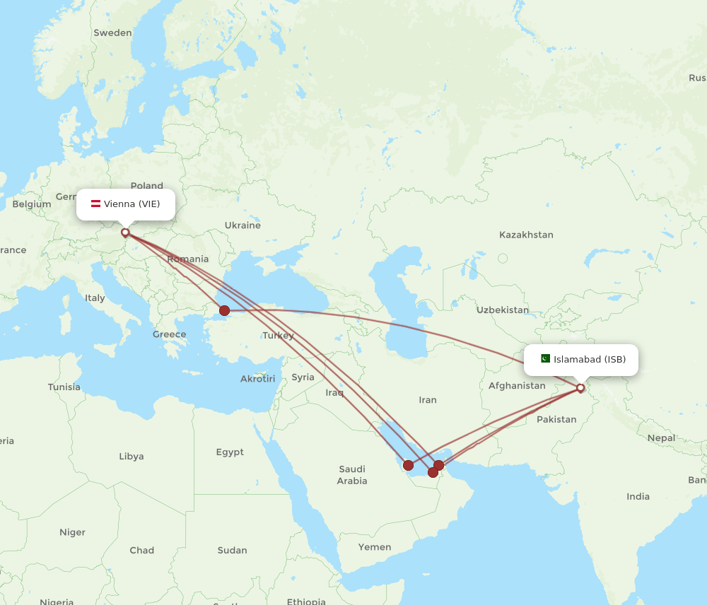 ISB-VIE flight routes