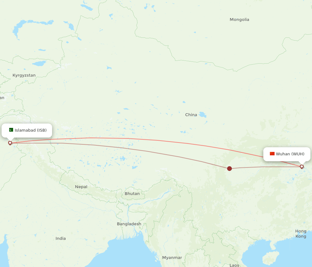 ISB to WUH flights and routes map