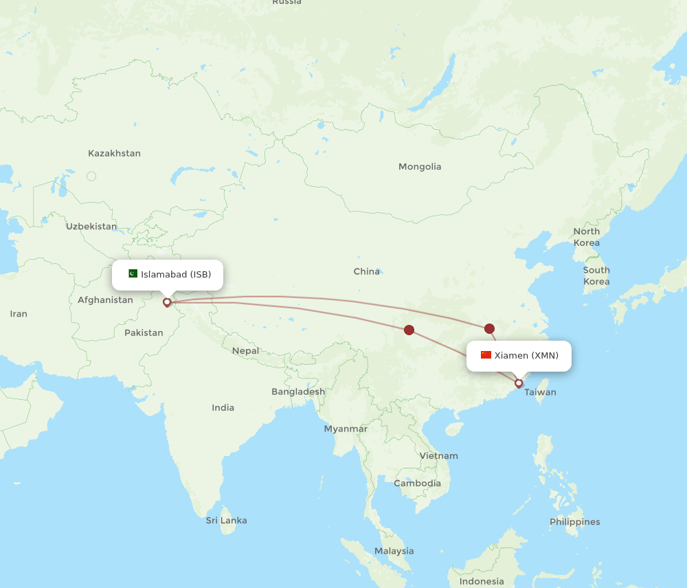 ISB-XMN flight routes