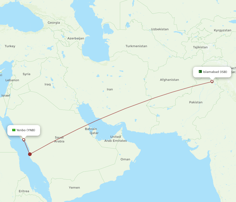 ISB to YNB flights and routes map