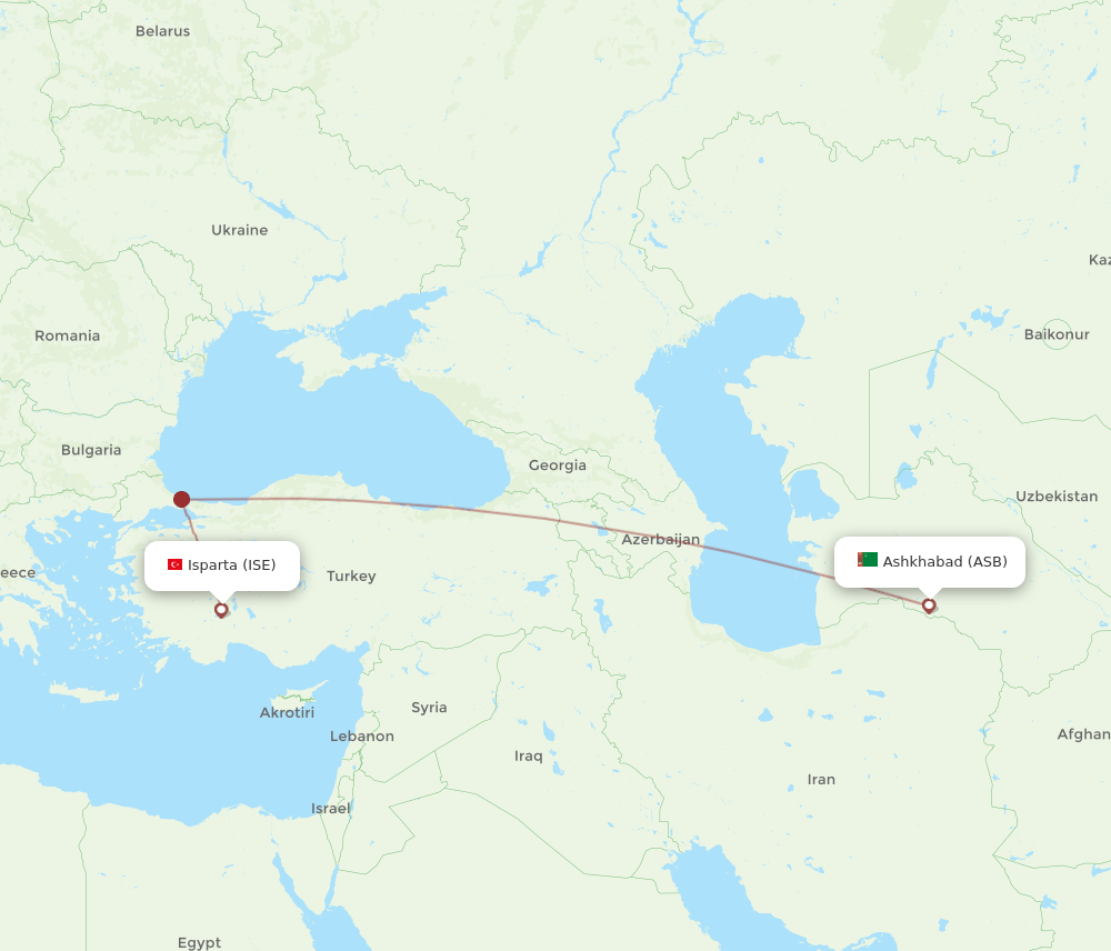 Ashgabat - Isparta route map and flight paths