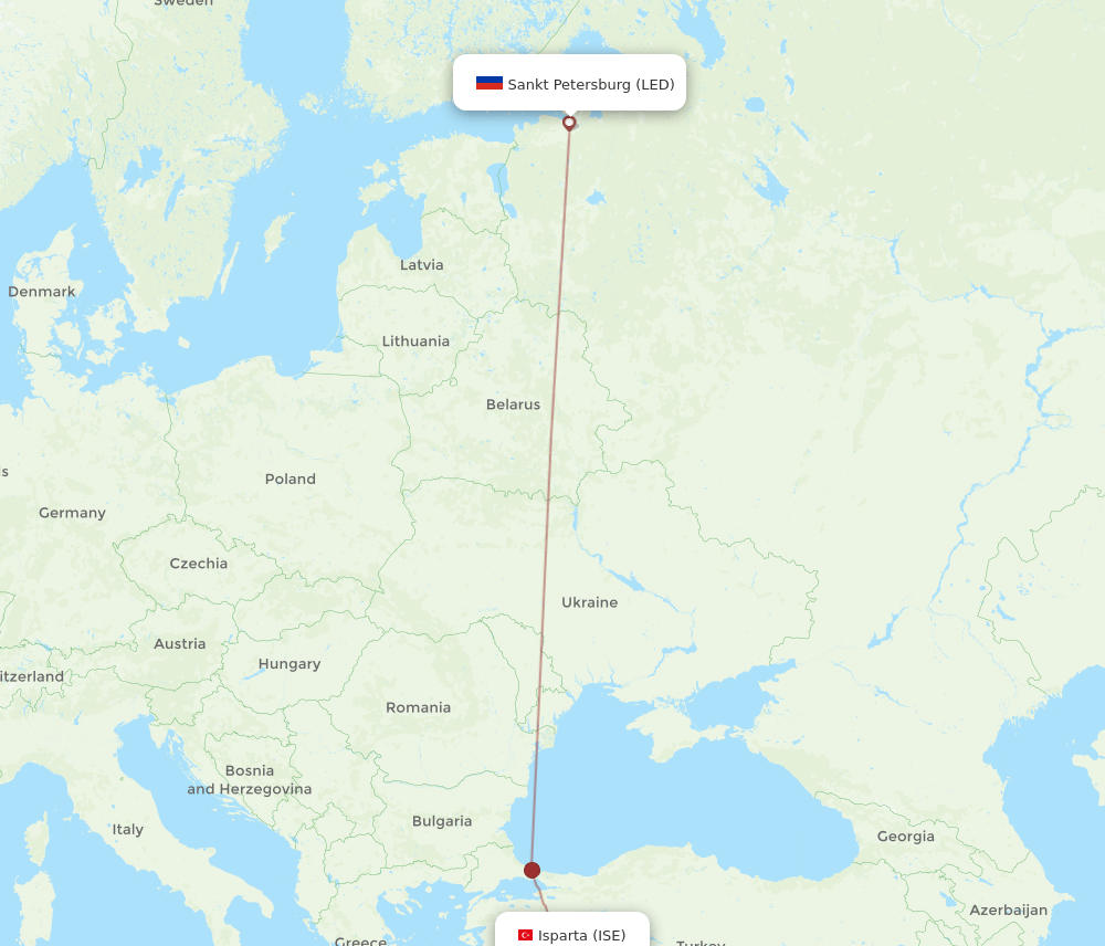 Saint Petersburg - Isparta route map and flight paths